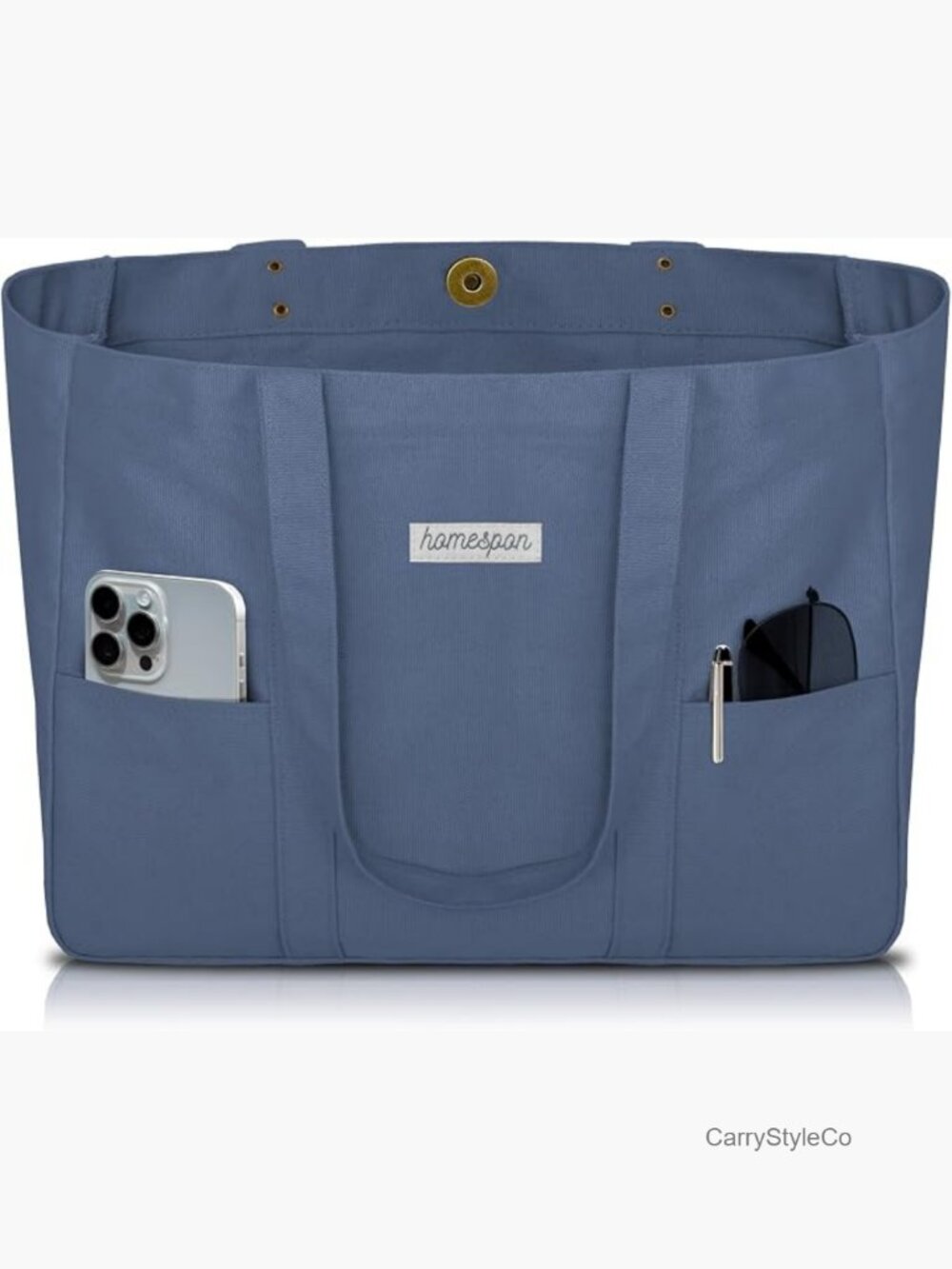 Large Canvas Tote Bag with Pockets & Laptop Sleeve